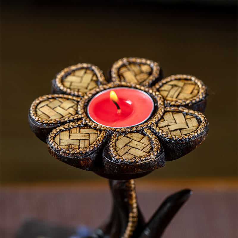 Buddha Stones Hand Pattern Wood Candlestick Home Candle Holder Decoration - image 5