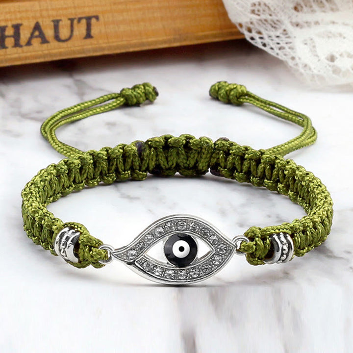 Buddha Stones Evil Eye Keep Away Evil Spirits String Bracelet - Green Black Evil Eye - Silver Border - image 16