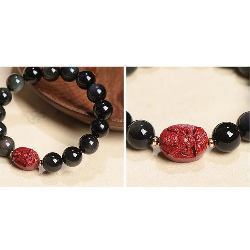 Buddha Stones Chinese Zodiac Natal Buddha Natural Black Obsidian Cinnabar Purification Bracelet - image 30