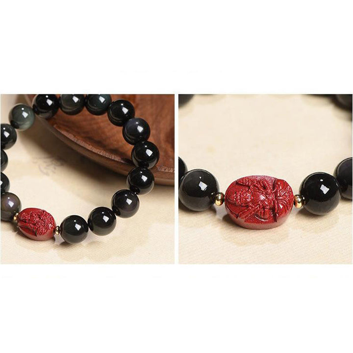 Buddha Stones Chinese Zodiac Natal Buddha Natural Black Obsidian Cinnabar Purification Bracelet - image 30