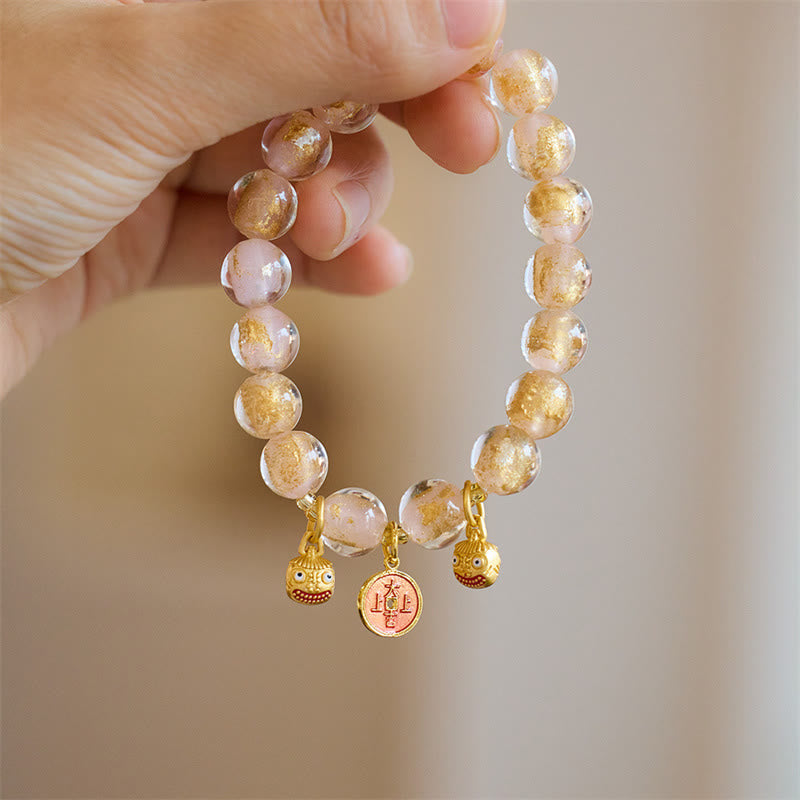 Buddha Stones Gold Swallowing Beast Copper Coin Good Luck Charm Liuli Glass Bead Fortune Bracelet - image 4