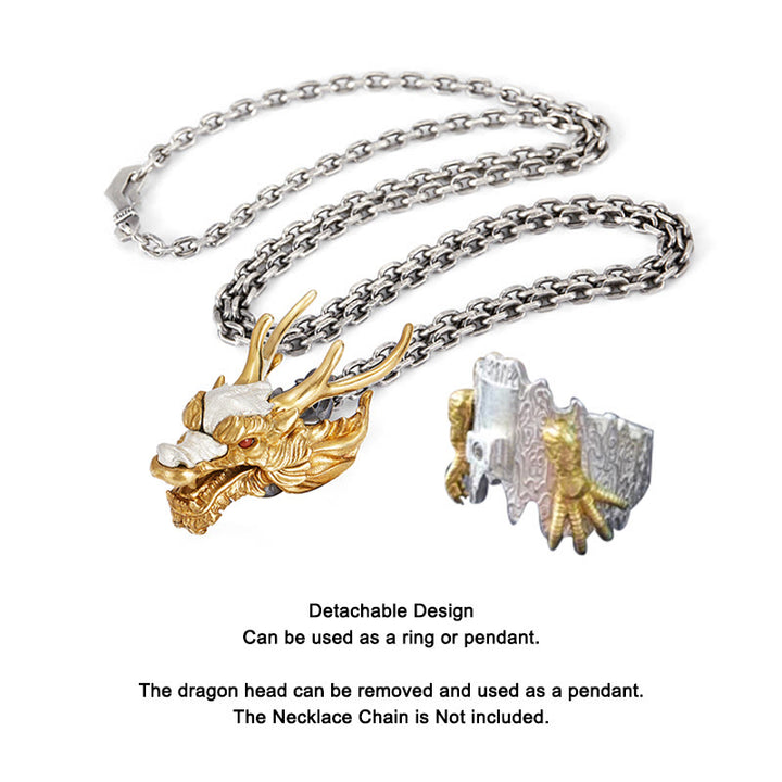 Buddha Stones 925 Sterling Silver Dragon Luck Success Protection Adjustable Ring Pendant - image 11