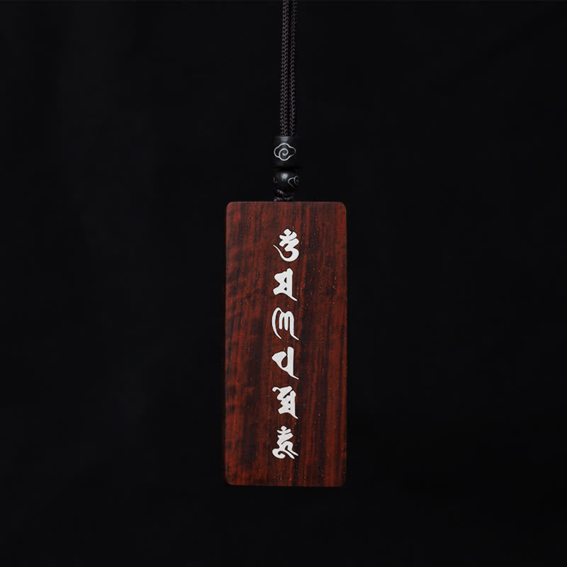 Buddha Stones 999 Sterling Silver Small Leaf Red Sandalwood Ebony Wood Om Mani Padme Hum Inlaid Protection Necklace Pendant - image 6