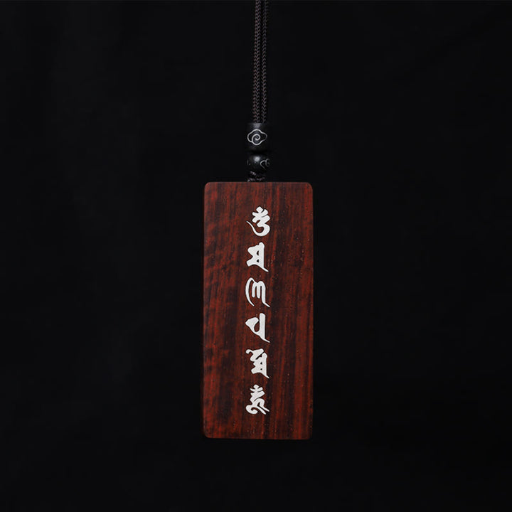 Buddha Stones 999 Sterling Silver Small Leaf Red Sandalwood Ebony Wood Om Mani Padme Hum Inlaid Protection Necklace Pendant - image 6