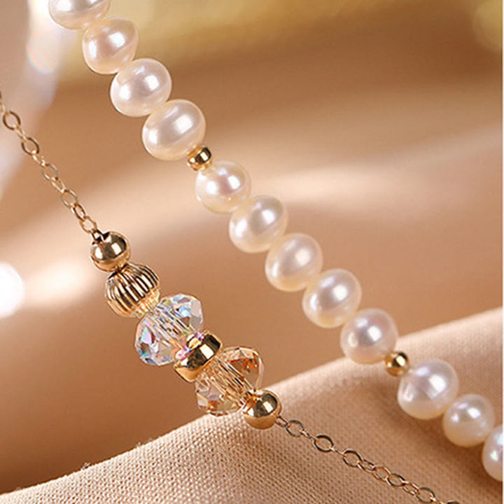 Buddha Stones 925 Sterling Silver 14K Gold Plated Natural Pearl Crystal Healing Double Layer Bracelet - image 4