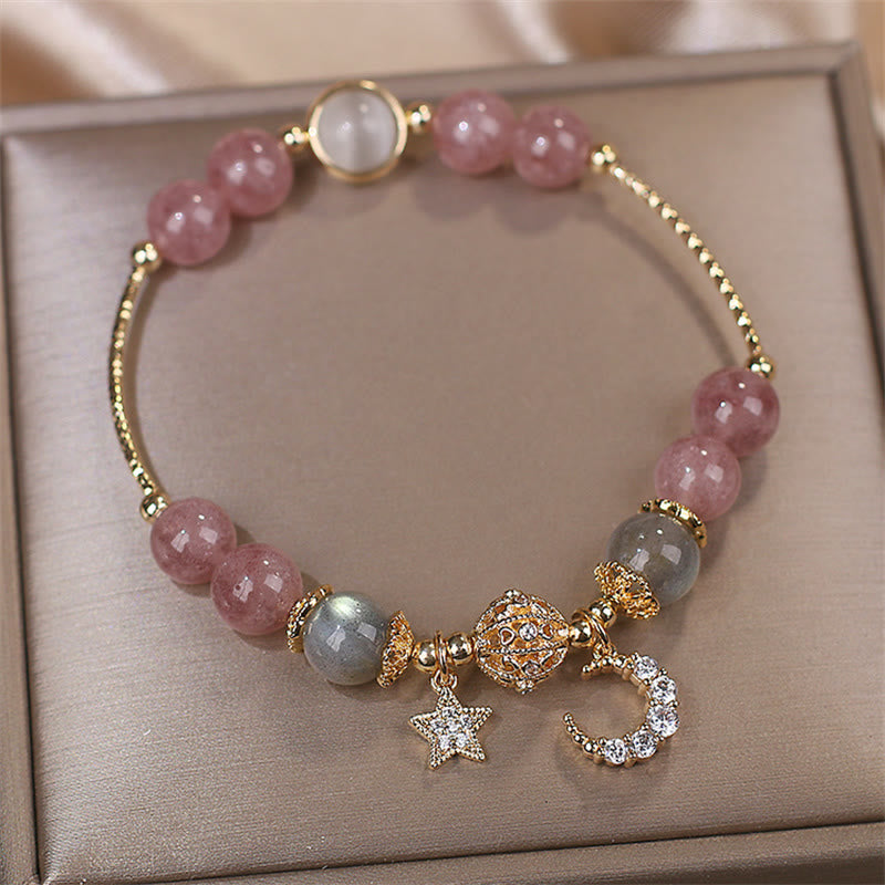 Buddha Stones Strawberry Quartz Moonstone Moon Star Love Bracelet - image 1