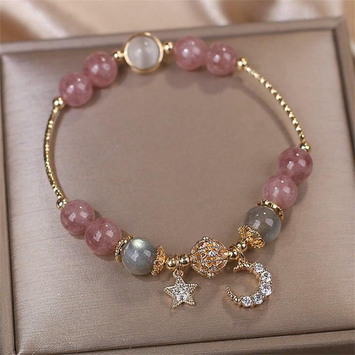 Buddha Stones Strawberry Quartz Moonstone Moon Star Love Bracelet - image 1