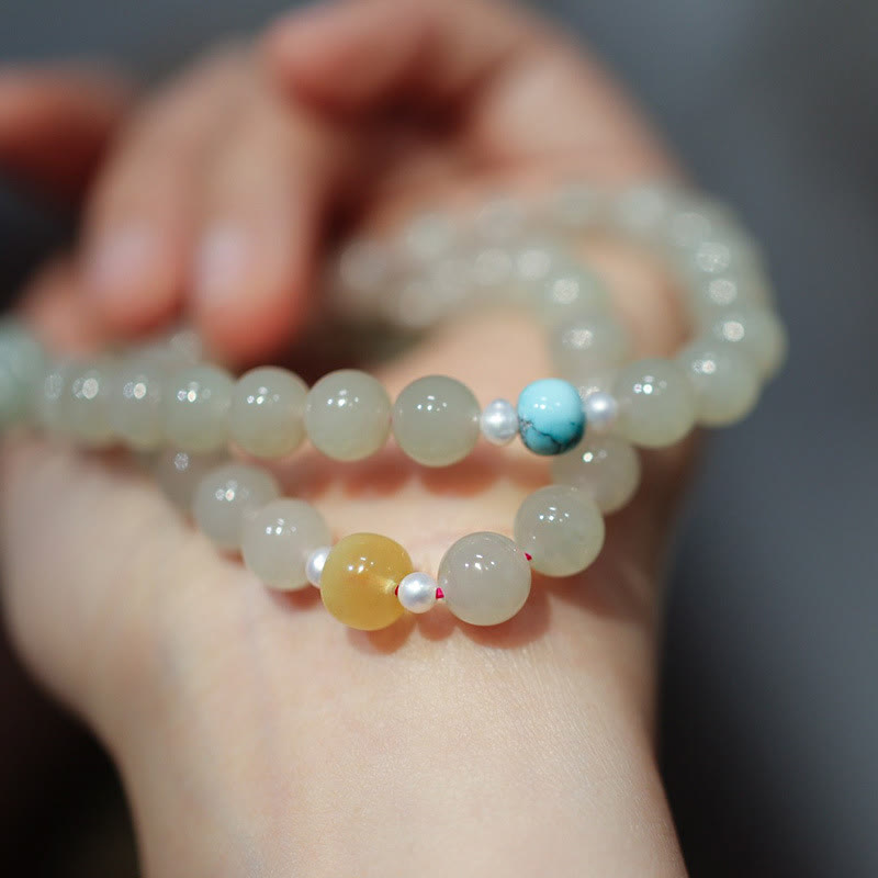 Buddha Stones 925 Sterling Silver Hetian Jade Double Peace Buckle Lotus Luck Double Wrap Bracelet - image 4