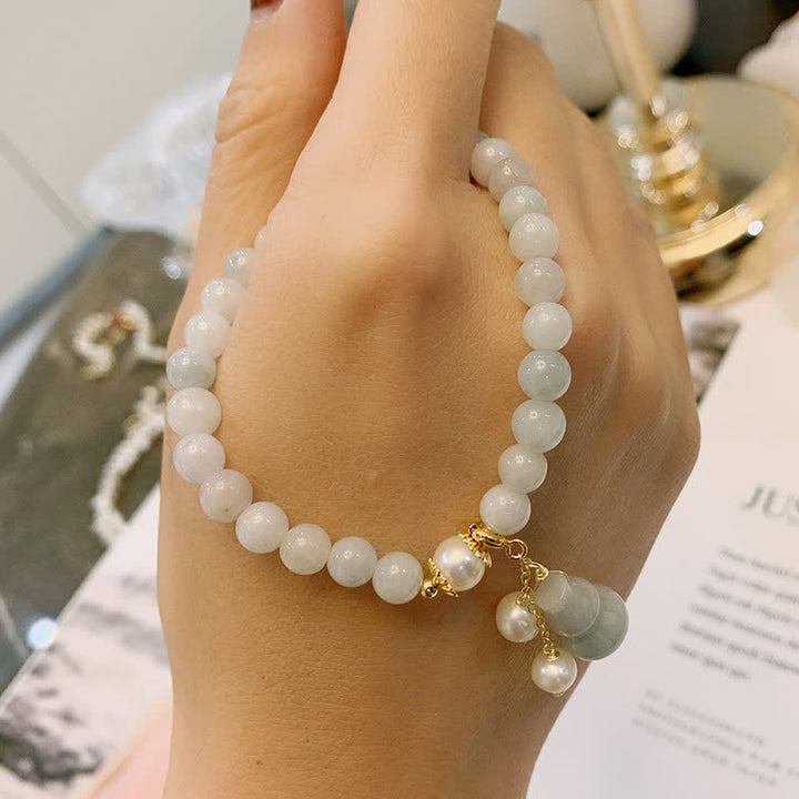 Buddha Stones Natural Jade Pearl Gourd Prosperity Luck Bracelet - image 3