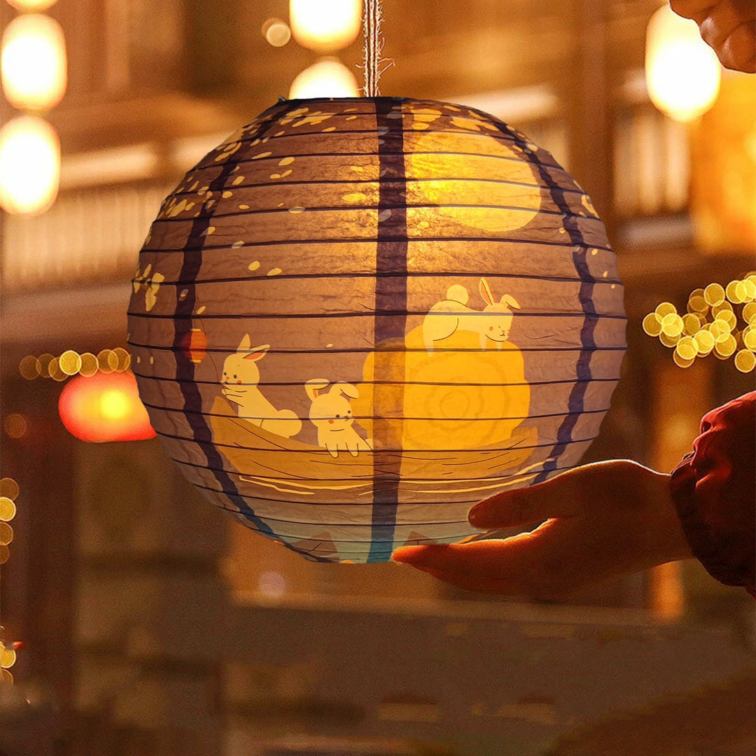 Buddha Stones DIY Rabbit Paper Lantern Lamp Mid-Autumn Festival Lantern Decoration - Blue Moon Rabbit Lantern - image 4