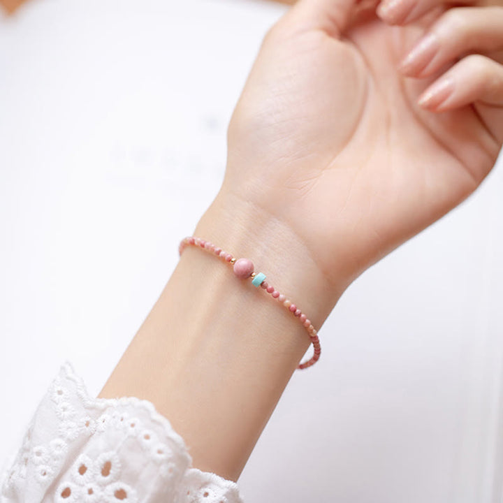 Buddha Stones 14K Gold Plated Natural Rhodonite Loving Energy Chain Bracelet - image 4