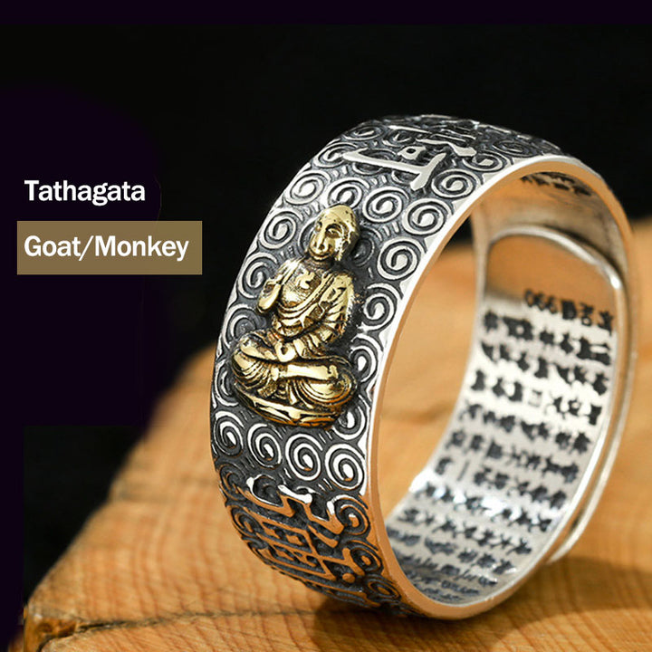 Buddha Stones Chinese Zodiac Natal Buddha Wealth Luck Adjustable Ring - Tathagata-Goat/Monkey - image 23