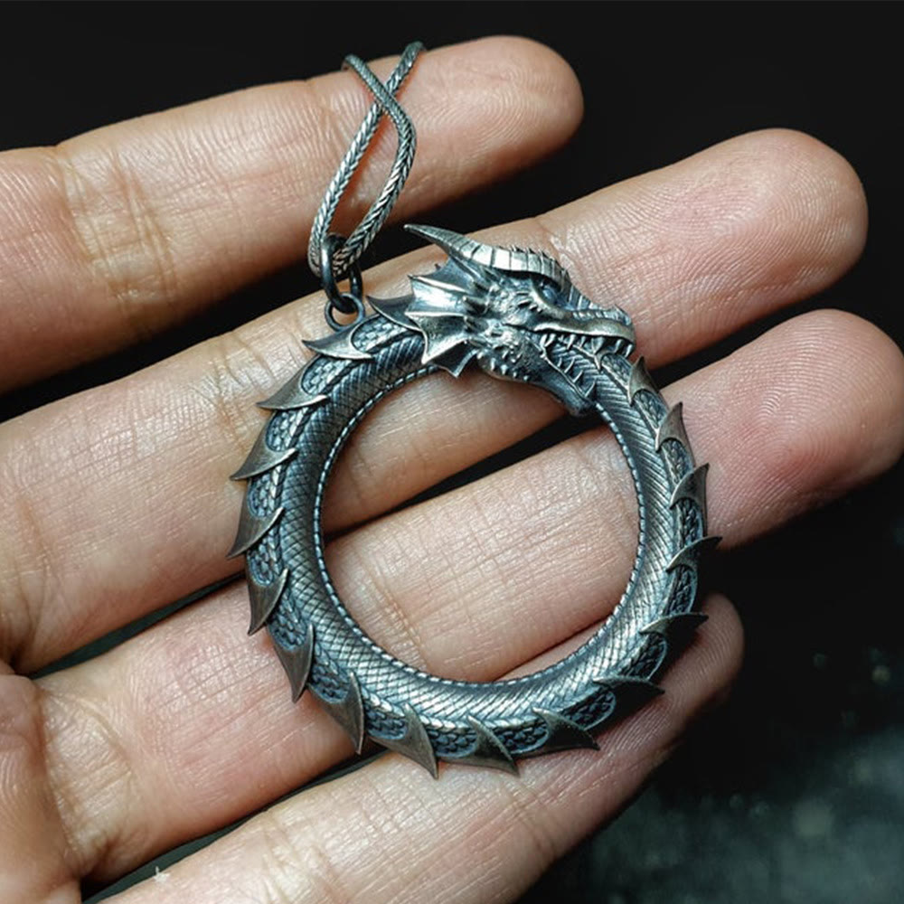 Buddha Stones Pure Tin Dragon Snake Protection Necklace Pendant - image 2