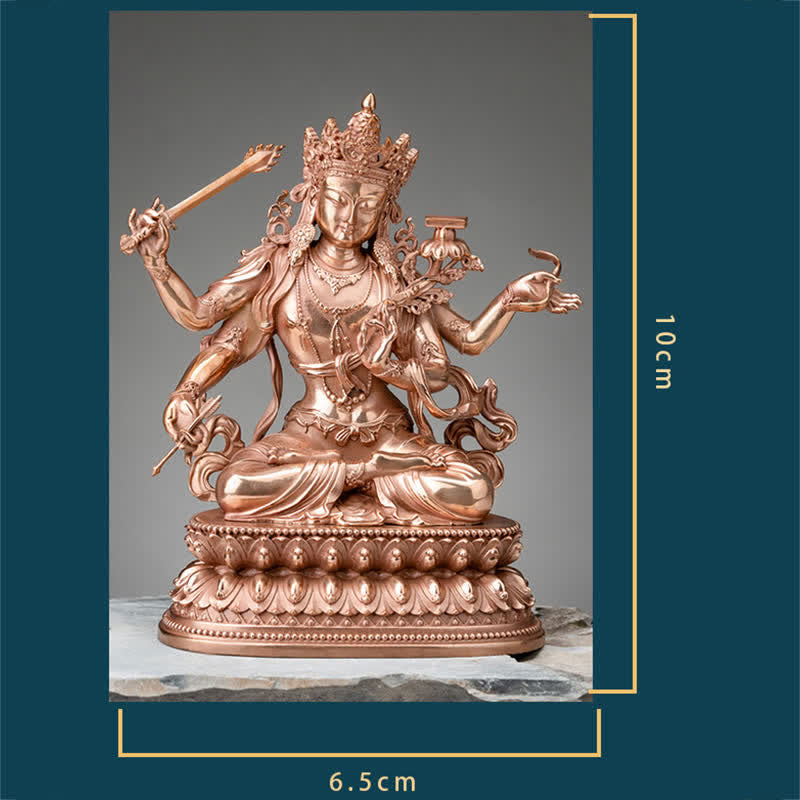 Four-armed Manjusri Bodhisattva Figurine Serenity Copper Statue Decoration - image 11