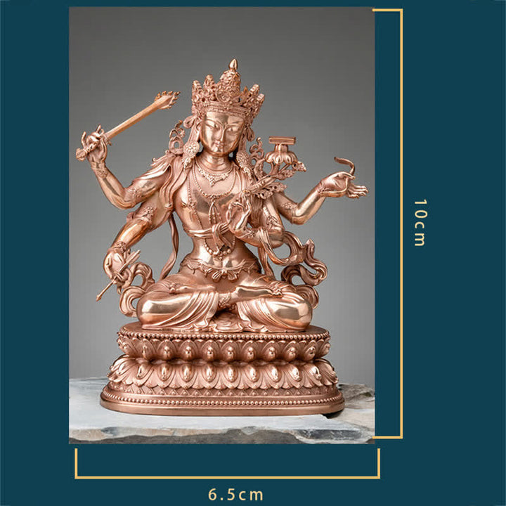 Four-armed Manjusri Bodhisattva Figurine Serenity Copper Statue Decoration - image 11