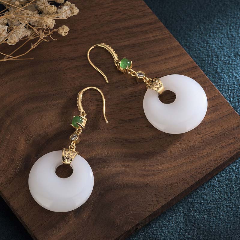 FengShui White Jade Blessing Drop Earrings - image 8
