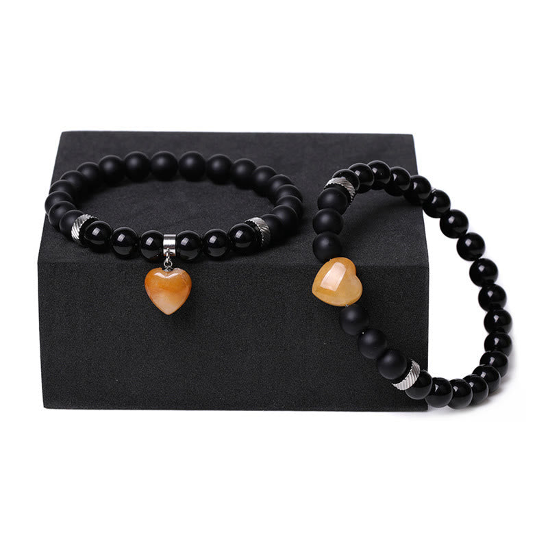 Buddha Stones 2Pcs Black Onyx Crystal Stone Love Heart Protection Support Couple Bracelet - image 14