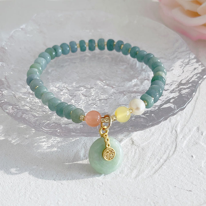 Buddha Stones Natural Hetian Jade Pearl Peace Buckle Fu Character Gourd Money Bag Strawberry Quartz PiXiu Luck Bracelet - image 2
