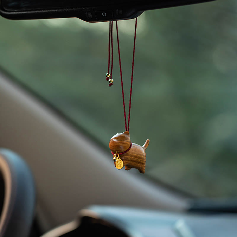 Buddha Stones Ebony Wood Green Sandalwood Lucky Cat Fu Character Lucky Fortune Bell Balance Car Hanging Decoration - image 12