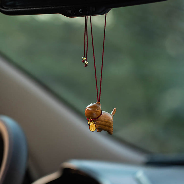 Buddha Stones Ebony Wood Green Sandalwood Lucky Cat Fu Character Lucky Fortune Bell Balance Car Hanging Decoration - image 12