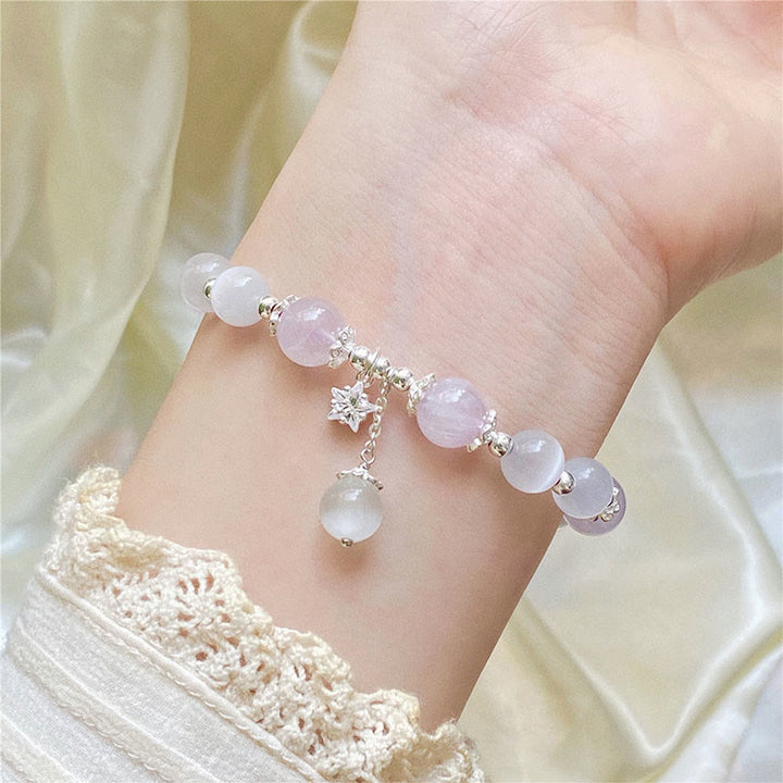 Buddha Stones 925 Sterling Silver Natural Amethyst Cat's Eye Spiritual Awareness Star Bracelet - image 5