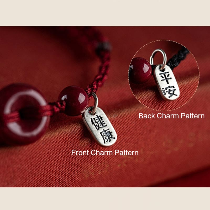 Buddha Stones Handmade Cinnabar Peace Buckle Safe and Healthy Charm Blessing String Bracelet Anklet - image 7