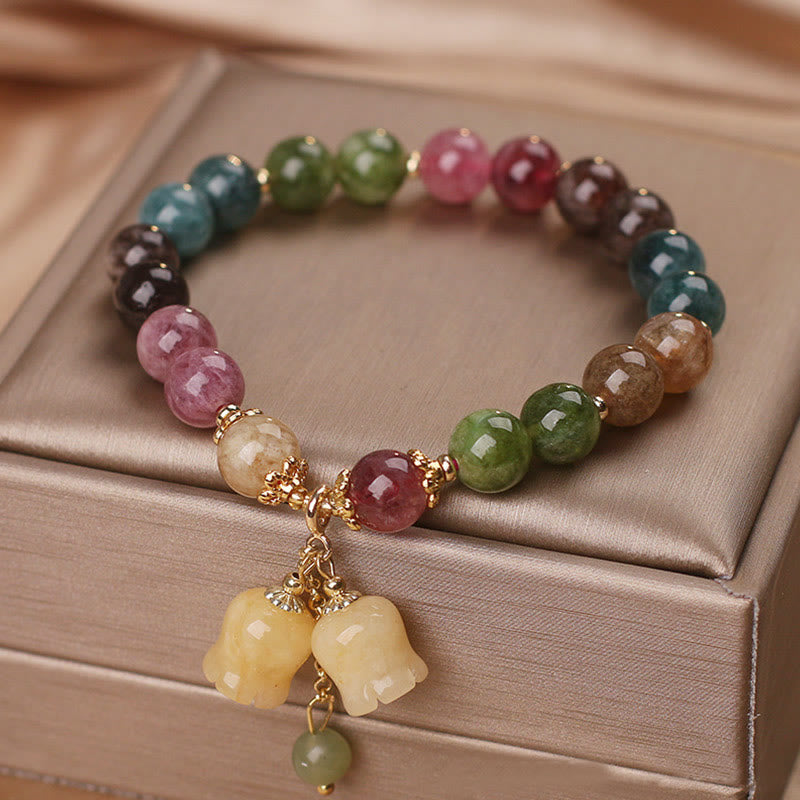 Buddha Stones Natural Colorful Tourmaline Flower Bead Love Bracelet - image 4