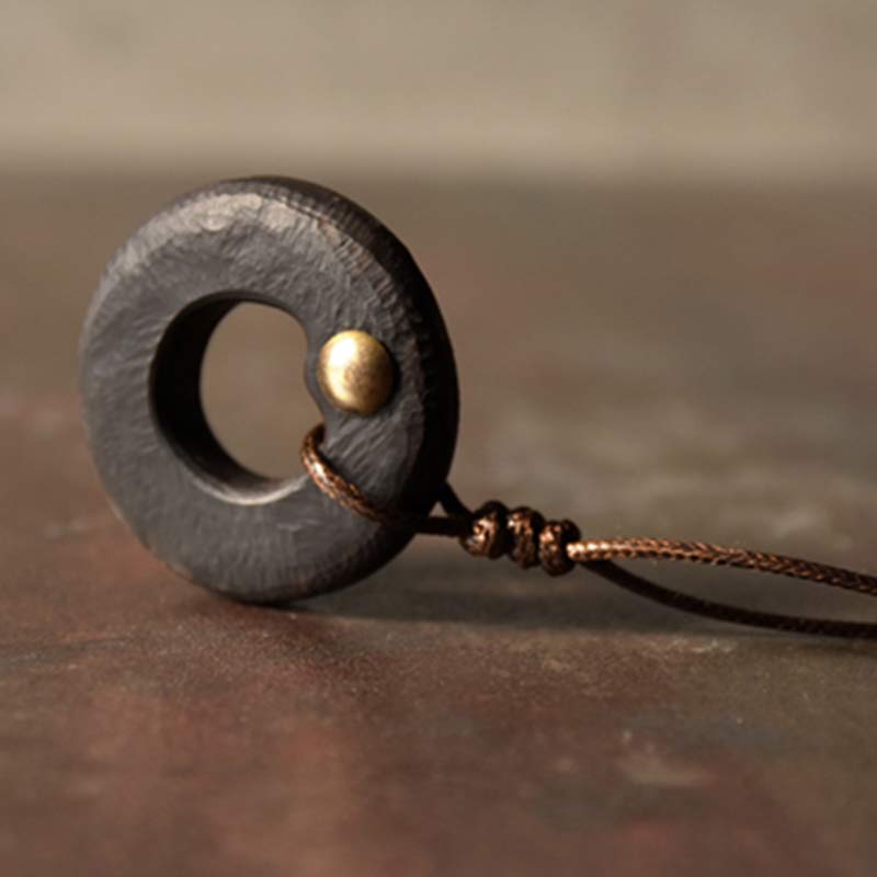Buddha Stones Zen Circle Ebony Wood Peace Calm Necklace Pendant - image 11