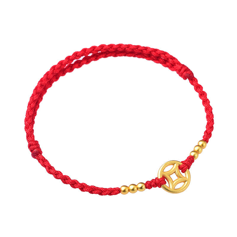 Buddha Stones Copper Coin Strength Braided String Bracelet Anklet - image 5