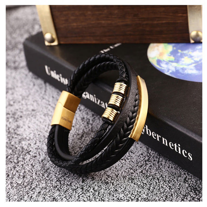Buddha Stones Leather Multi-Layer Titanium Steel Balance Braided Magnetic Buckle Bracelet - image 16