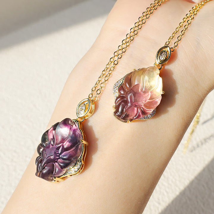 Buddha Stones Natural Colorful Fluorite Nine Tailed Fox Protection Necklace Pendant - image 3