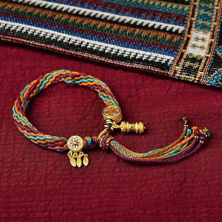 Buddha Stones Tibetan Luck Reincarnation Knot Prayer Wheel Dream Catcher Braid String Bracelet - Reincarnation Knot(Wrist Circumference 14-19cm) - image 4