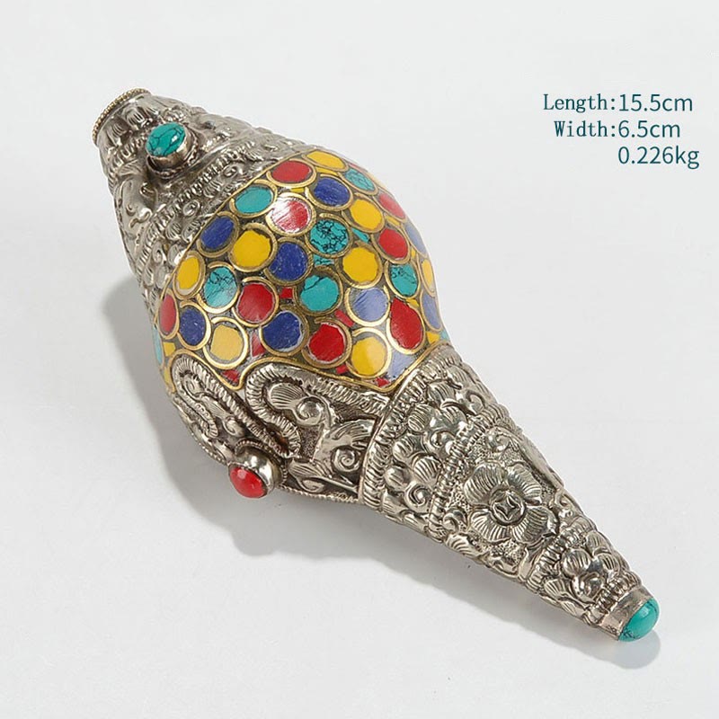 Tibetan Handmade Natural Shankha Colorful Conch Shell Seashell Wealth Home Decoration - Small 10*3.5cm - image 6