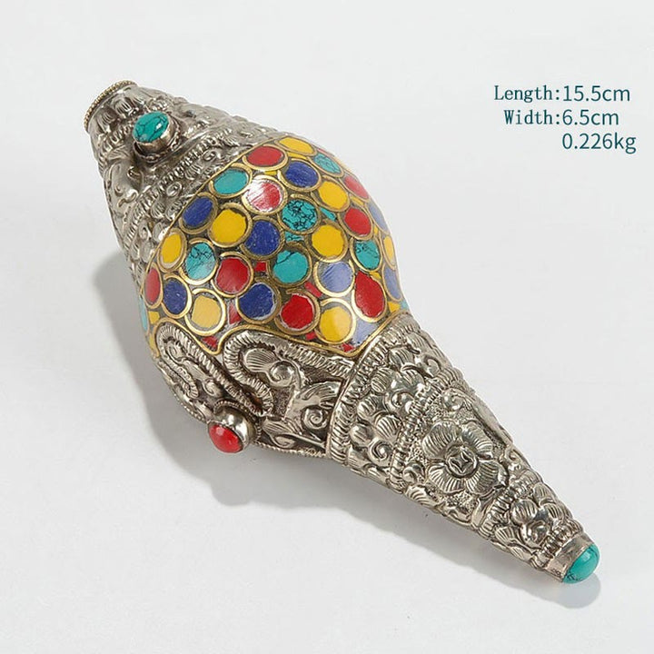 Tibetan Handmade Natural Shankha Colorful Conch Shell Seashell Wealth Home Decoration - Small 10*3.5cm - image 6