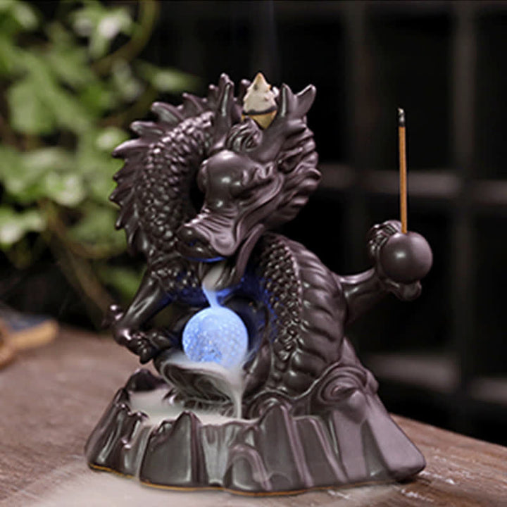 Buddha Stones Auspicious Dragon Ceramic Backflow Smoke Fountain Meditation Healing Incense Burner Led Ball Decoration - image 5