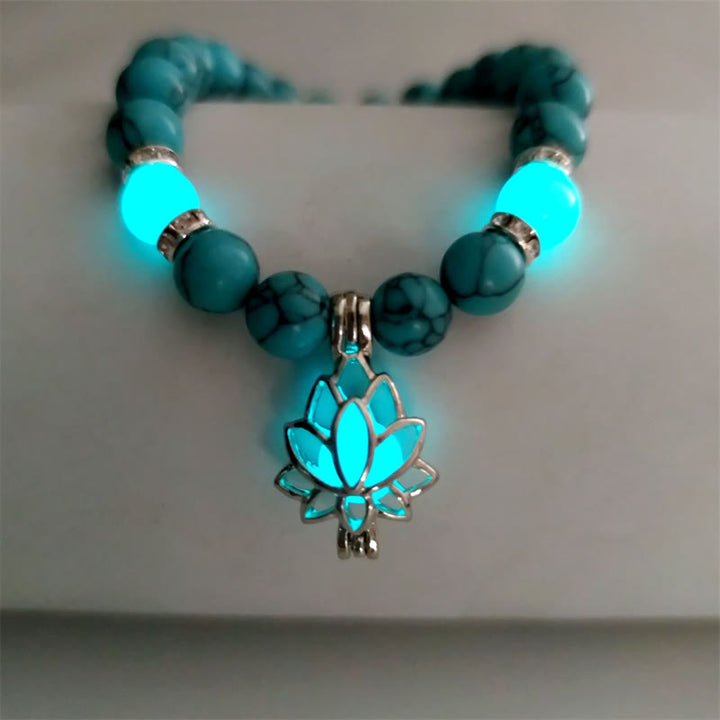 Buddha Stones Tibetan Turquoise Glowstone Luminous Bead Lotus Protection Bracelet - Blue Turquoise Blue-Green Light - image 31