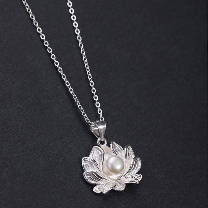 Buddha Stones 925 Sterling Silver Lotus Flower Pearl Wealth Necklace Pendant - image 3