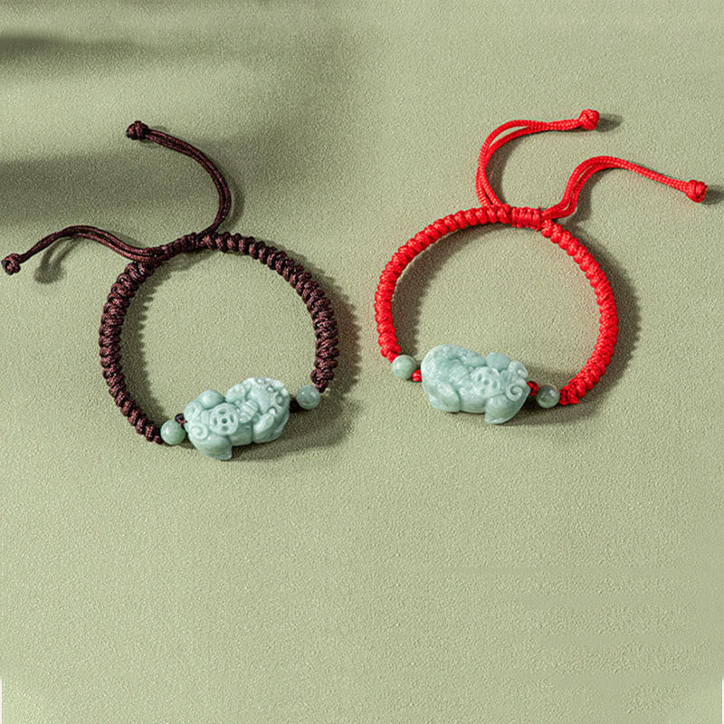 Buddha Stones Handmade Natural Jade PiXiu Protection King Kong Knot Braided String Bracelet - image 10