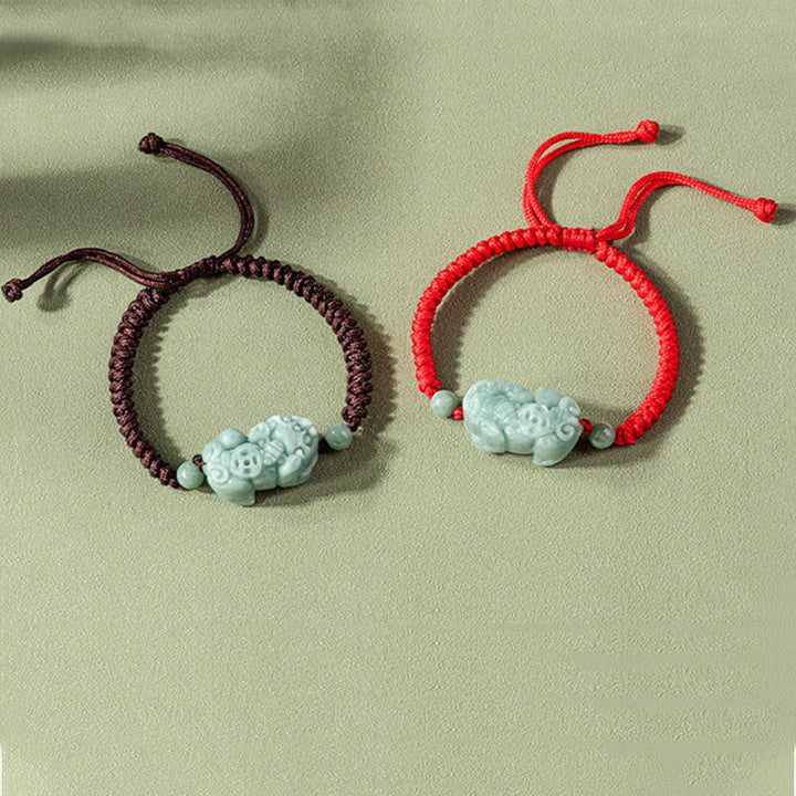 Buddha Stones Handmade Natural Jade PiXiu Protection King Kong Knot Braided String Bracelet - image 10