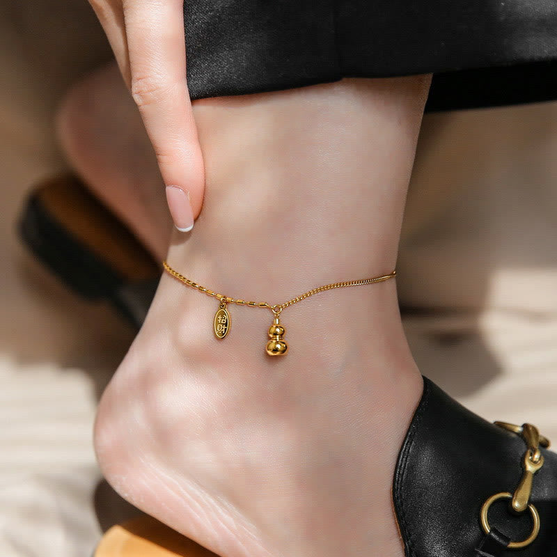Buddha Stones 18k Gold Lucky Gourd Design Wealth Buckle Anklet - 21-27cm - image 0