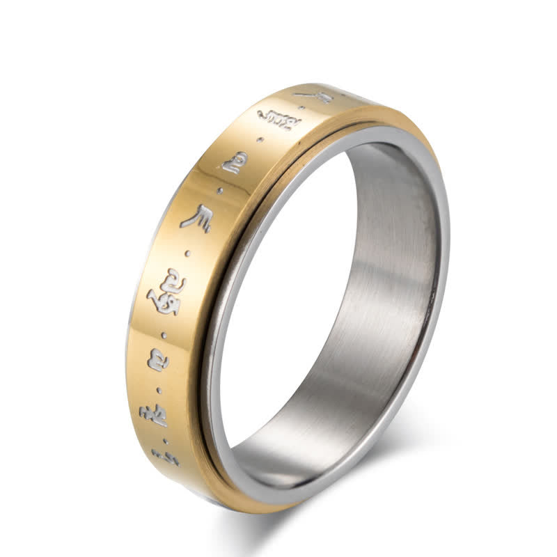 Buddha Stones Mantra Titanium Steel Balance Rotatable Ring - Gold - US11 - image 0