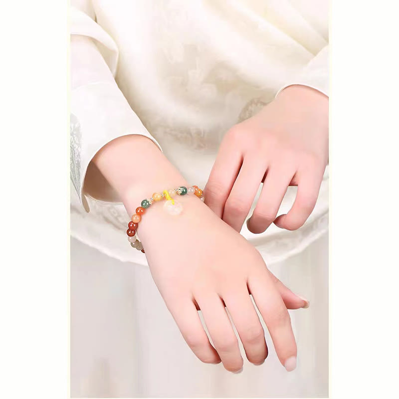 Buddha Stones 14K Gold Plated Colorful Golden Silk Jade Peace Buckle Wealth Bracelet - image 10