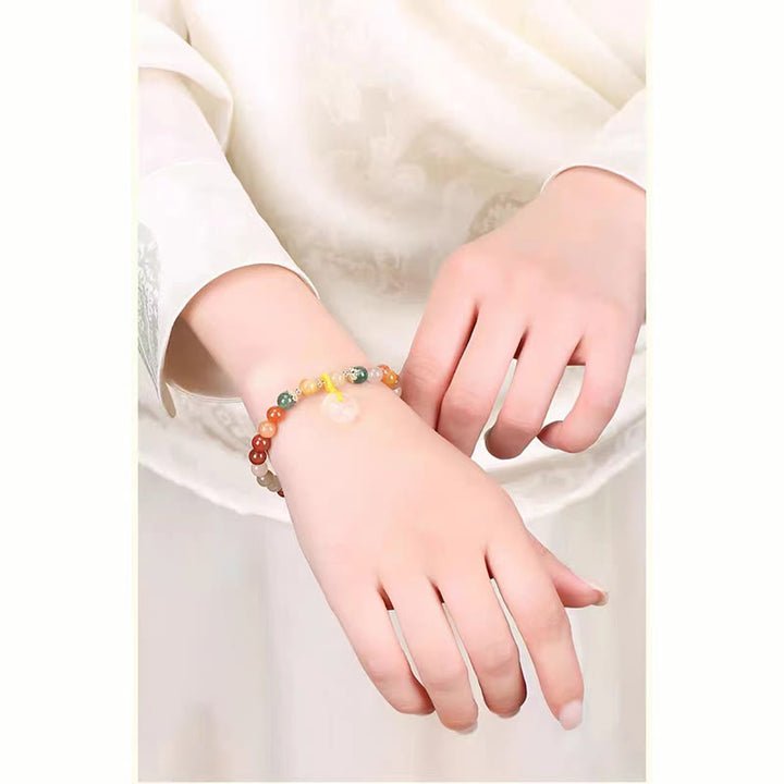 Buddha Stones 14K Gold Plated Colorful Golden Silk Jade Peace Buckle Wealth Bracelet - image 10