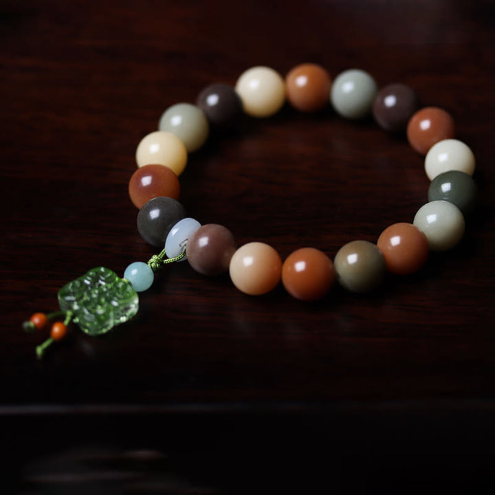 Buddha Stones Natural Multicolored Gradient Bodhi Seed Liuli Glass Charm Peace Bracelet - image 16
