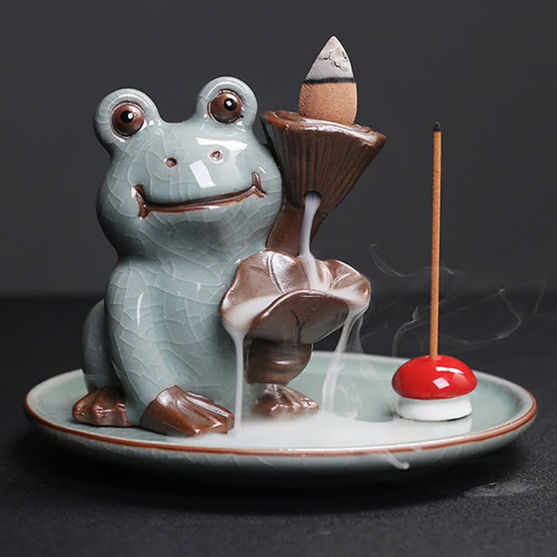 Meditation Frog Ceramic Lotus Healing Incense Burner - image 5