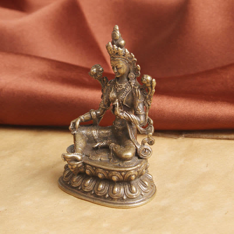 Buddha Stones Bodhisattva Green Tara Calm Hope Copper Statue Decoration - image 4