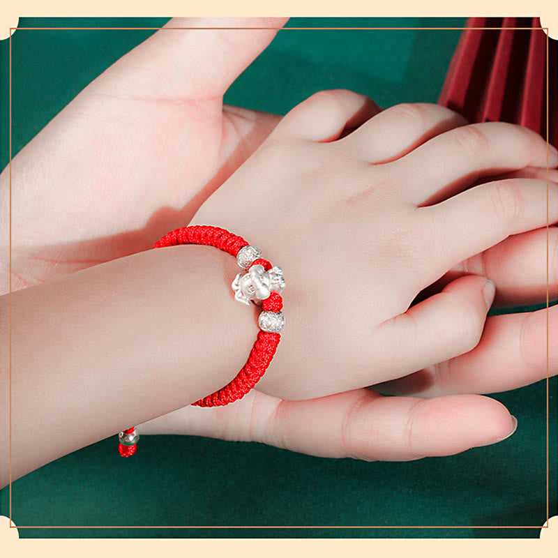 Buddha Stones 999 Sterling Silver Chinese Zodiac Red Rope Luck Handcrafted Kids Bracelet - image 17