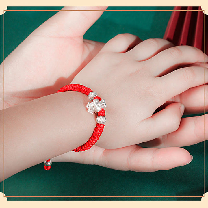 Buddha Stones 999 Sterling Silver Chinese Zodiac Red Rope Luck Handcrafted Kids Bracelet - image 17