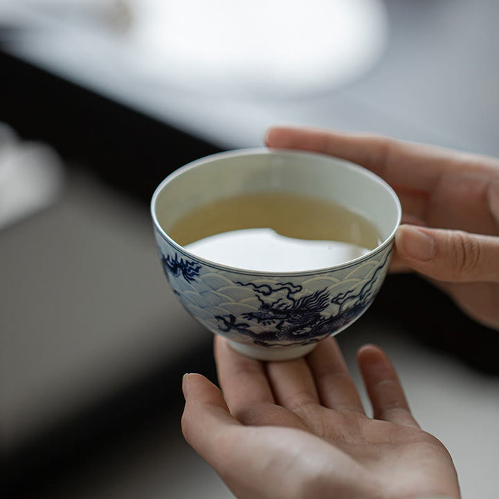 Buddha Stones Blue Dragon Design Ceramic Teacup Kung Fu Tea Cups - image 4