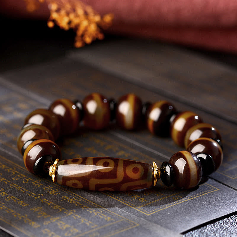 Buddha Stones Tibetan Natural Nine-Eye Dzi Bead Agate Wealth Blessings Bracelet - image 1